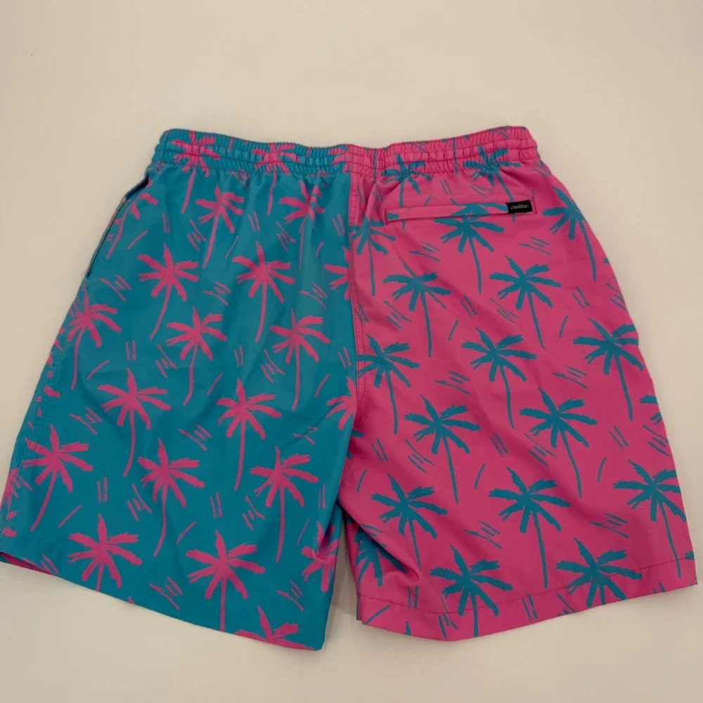 Chubbies Mens Swim Trunks Pink Teal Palm Tree Tropical Board Shorts 7 Inch XL